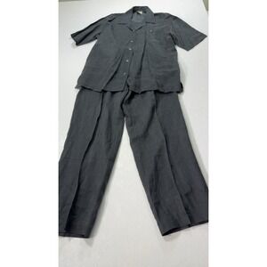 VTG BLNY Linen Shirt Pants Set 100% Linen NWOT Dark Grey Woman Size Medium 38